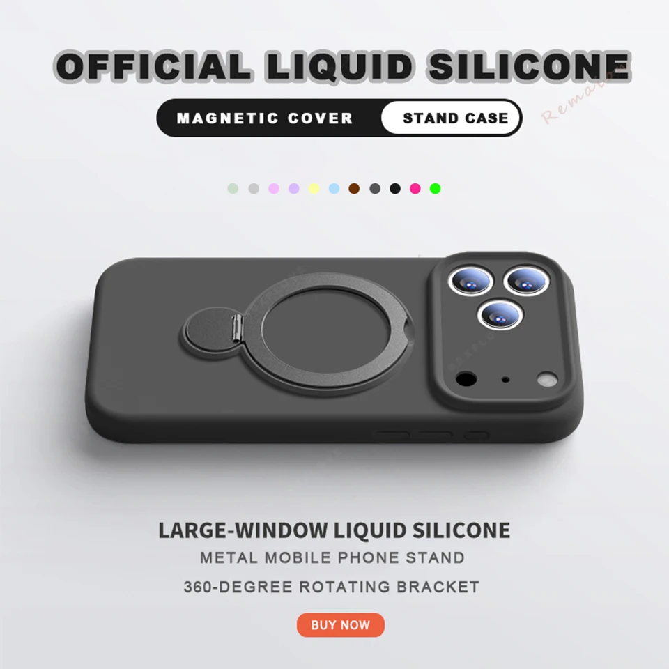 Capa De Silicone Líquido Com Suporte Magnético Para Iphone 16 Pro Max (preto Titânio).