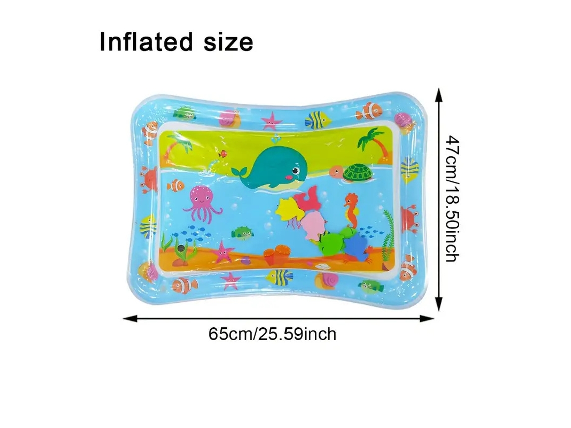 Tapete Sensorial De Água Para Bebê Tema Baleia Marinha 65x50cm, Borda Inflável Pvc Atóxico Com Manual De Enchimento
