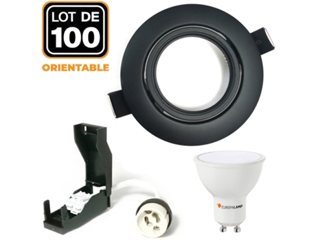 100 Focos Embutidos Ajustáveis Preto Mate Com Led Gu10 7W Eqv. 56W Branco Quente 3000K EUROPALAMP