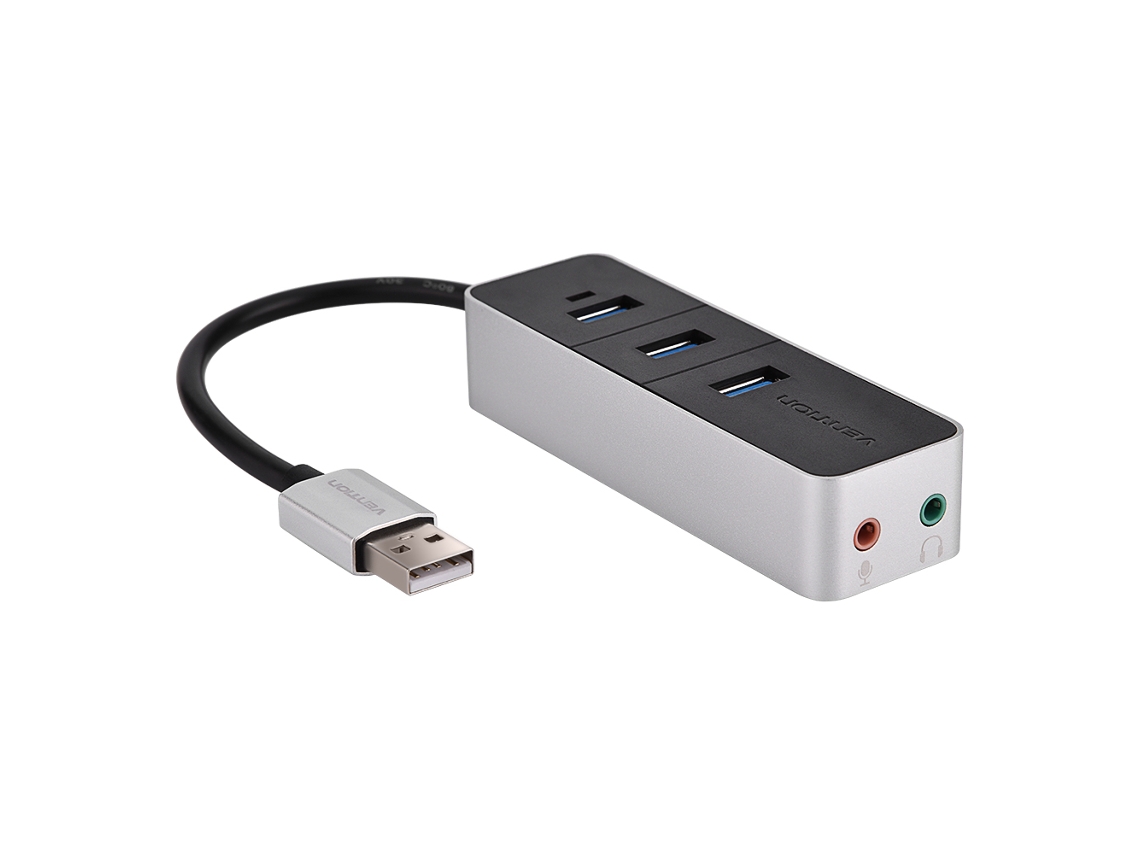 Hub USB 2.0 com 3 portas EOOCOO (com áudio e fone)