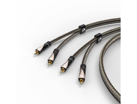Cabo de Áudio, 2 Conectores RCA Macho - 2 Conectores RCA Macho, Texturizado, Dourado, 1m