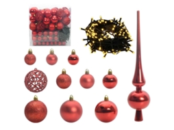 Conjunto 120 Conjunto De Bolas De Natal Com Luzes De Led Vidaxl Vermelho Plástico (ø 6 Cm)