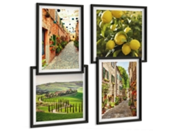 Quadros Decorativos Para Parede Foto De Astronauta E Lua Moldura Preta Quadros Para A Sala De Estar Espelharte (conjunto De 4 Imagens)