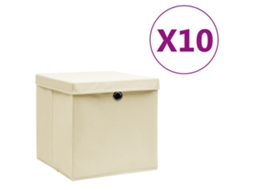 Vidaxl Caixas De Arrumação Com Tampas 10 Pcs 28x28x28 Cm Creme