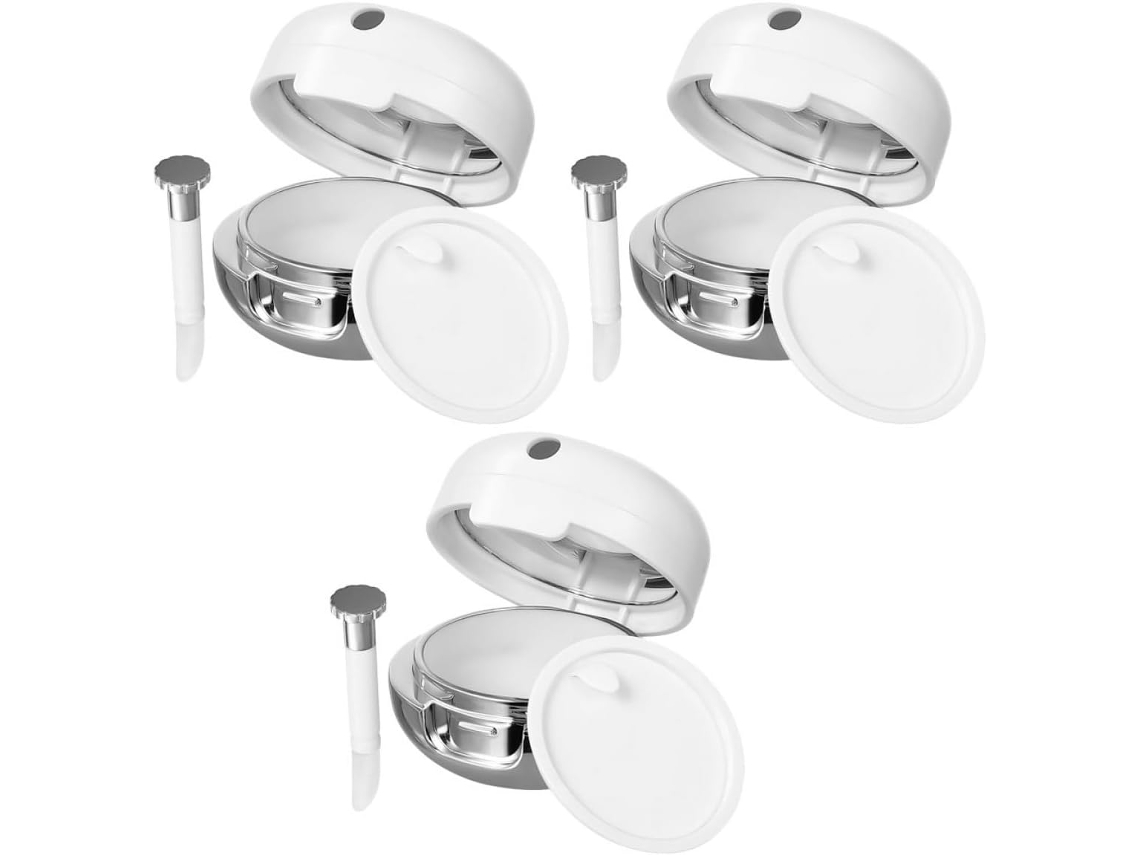 Conjunto De 3 Potes De Batom De Plástico Branco Com Tampas, Fáceis