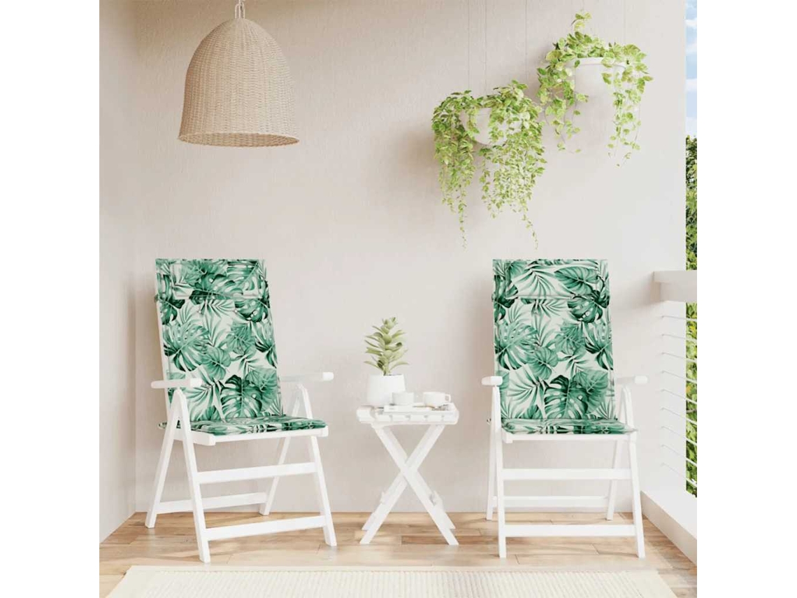 Vidaxl Almofadões P/ Cadeira Encosto Alto 2 Pcs Tecido Oxford Folhas