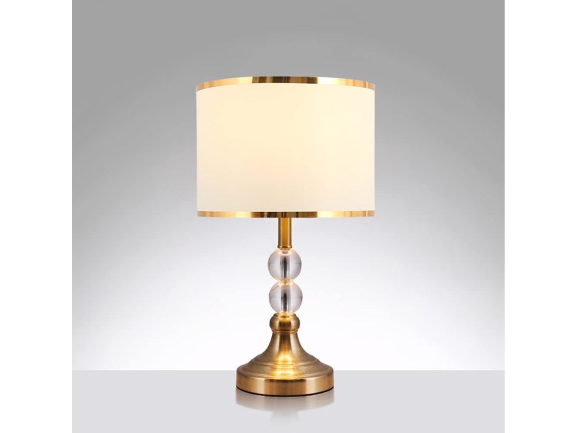 Luminária De Mesa Mengjay Crystal Design Contemporâneo Ø 25x 47a Cm Cúpula Em Tecido Bege Base Metálica Cabeceira