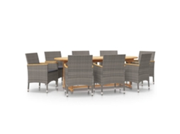 Maison Exclusive - 9 Pcs Conjunto De Jantar Para Jardim Com Almofadões Cinzento