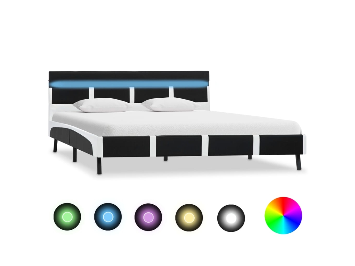 Vidaxl Estrutura De Cama Com Led 140x200 Cm Couro Artificial Preto