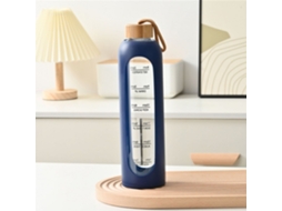 (azul) Garrafa De Água Esportiva De Vidro De 1 Litro (32 Oz) Com Marcações De Tempo E Tampa De Bambu.