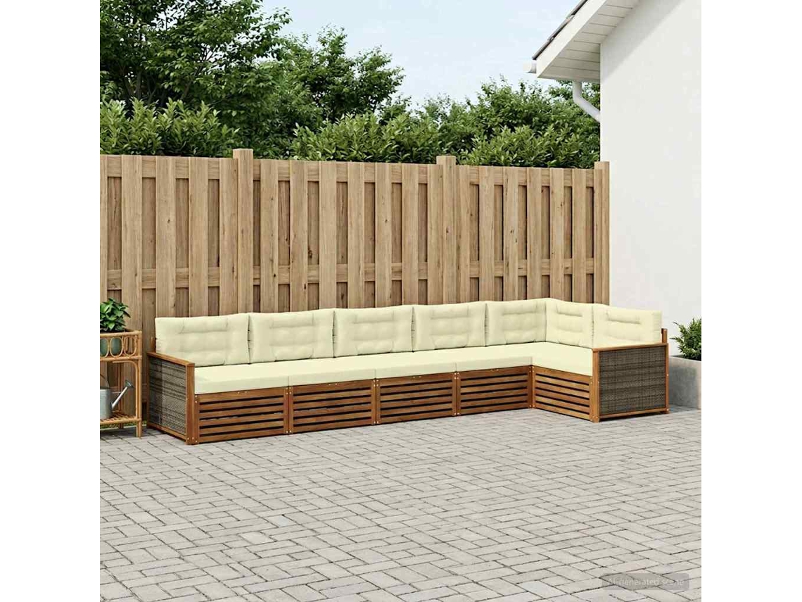 Vidaxl Conjunto De Sofás Para Exterior 6 Pcs Natural E Creme