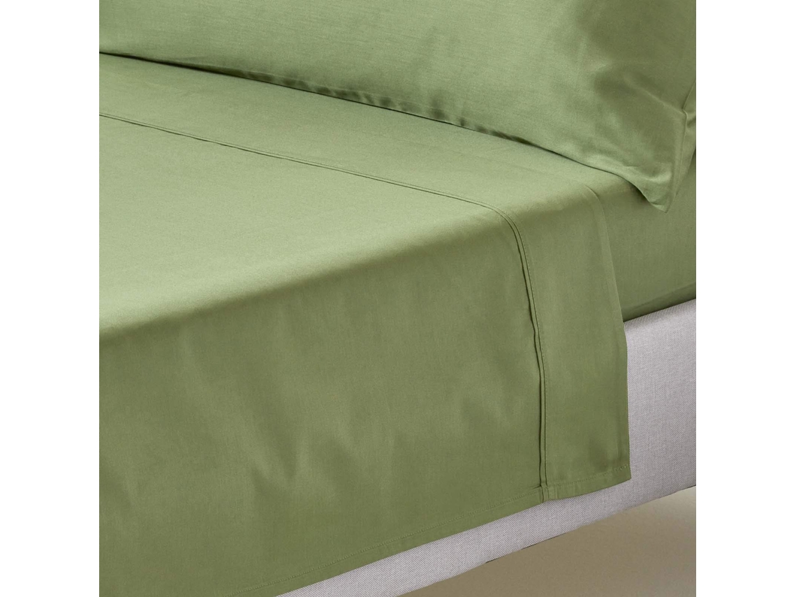 Homescapes Moss Green Organic Cotton Flat Sheet 400 Thread Count, 230 X 255 Cm