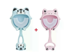 Escova de Dentes Infantil em Formato U com Desenho Animal, para Bebês Limpeza Bucal 360 Graus e Mordedor Silicone. GOKOCO