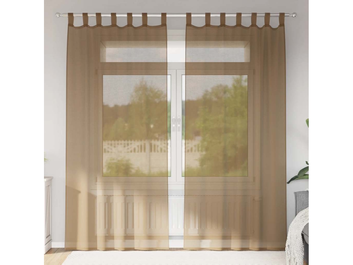 Vidaxl Cortinas De Voile Com Laços 2 Pcs Castanho-claro 140x245 Cm
