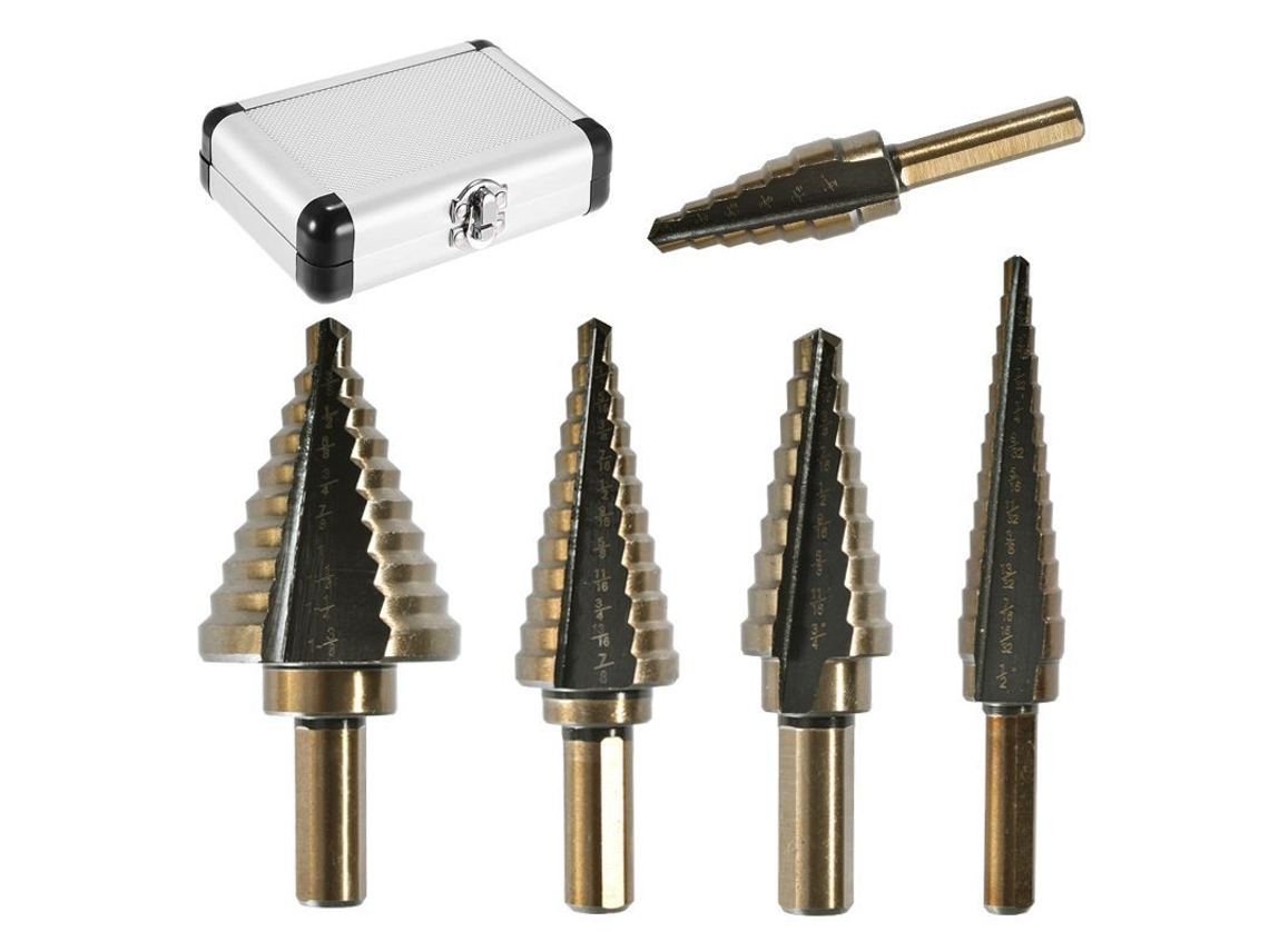 Conjunto de 5 Brocas Escalonadas Multifuncionais Estilo Pagode, Padrão Britânico, em Aço de Alta Velocidade com Haste Triangular Revestida de Titânio. X001
