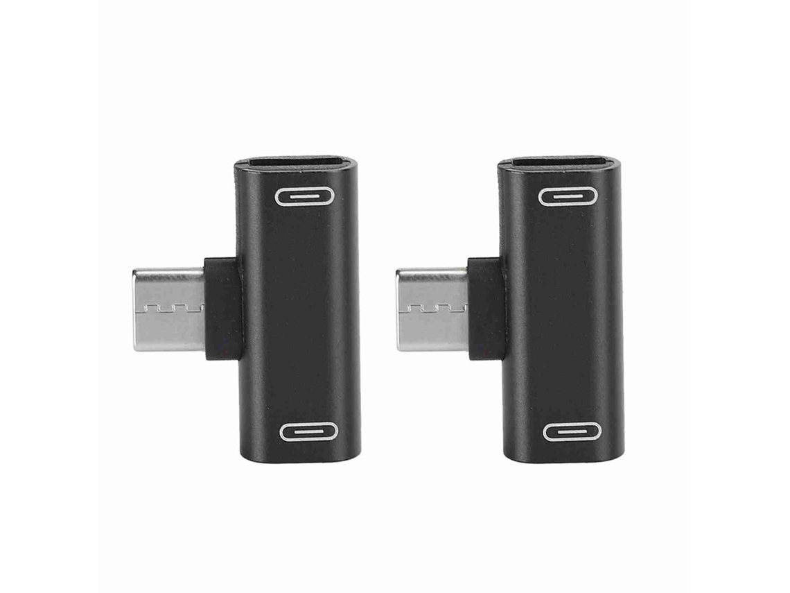 Mali conversor Splitter Type c 2 em 1 Adaptador de Áudio e Carregamento Usb Alumínio Preto 2pcs