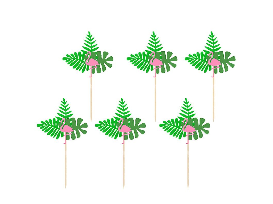 6 Unidades De Palhetas De Bolo De Flamingo De Folha