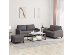 Vidaxl 3 Pcs Conjunto De Sofás C/ Almofadões Couro Artificial Cinzento