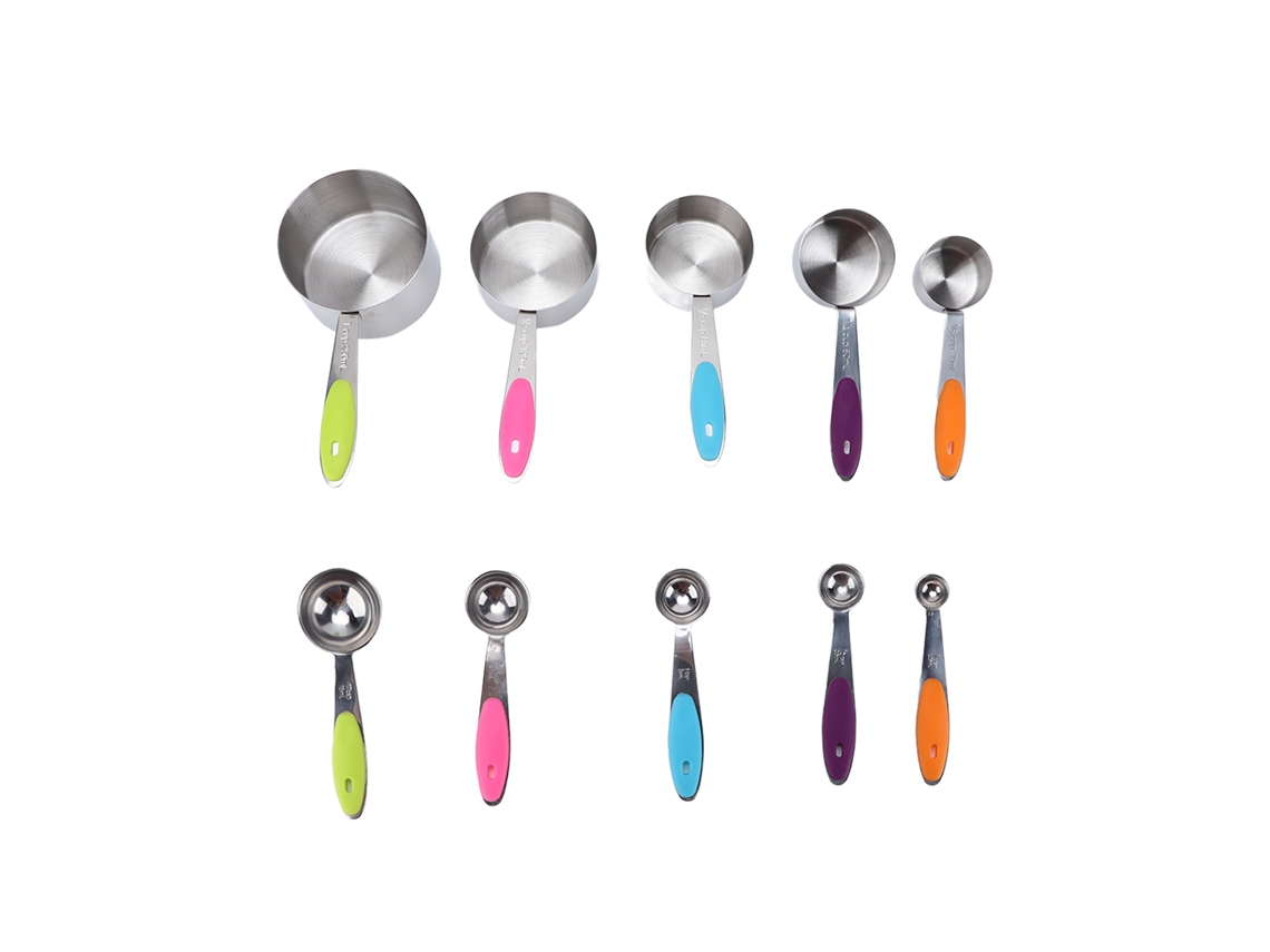 10pcs/set Colher de Medida em Aço Inoxidável com Alça de Silicone, Ferramentas de Confecção e Cozinha