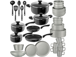 Conjunto De Cozinha Para 6 Pessoas Una/varese Com Louça, Panelas, Etc., Cinzento/preto Tectake