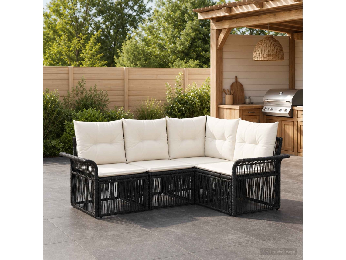 Vidaxl Conjunto De Sofá De Jardim 4 Pcs Preto Vime Pe
