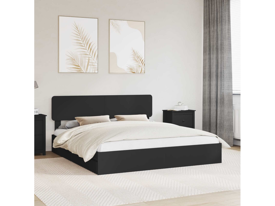 Vidaxl Cama com Armazenamento Preto 200 X 200 Cm Madeira Processada