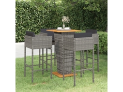 Vidaxl 5 Pcs Conjunto De Bar P/ Jardim C/ Almofadões Vime Pe Cinzento