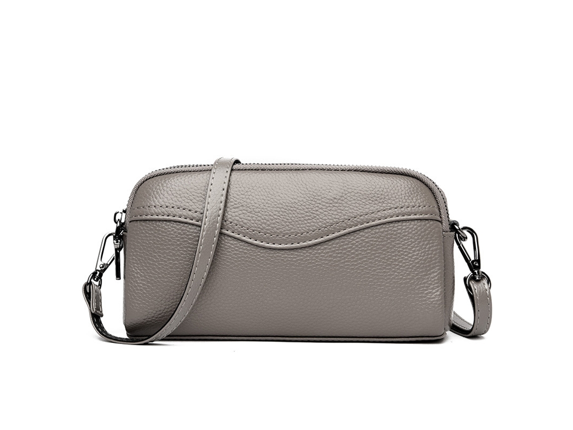 Bolsa Transversal Pequena Com Zíper, Bolsa Clutch Dupla Feminina, Carteira De Pulso Sólida, Cinza SUNNY SPACES