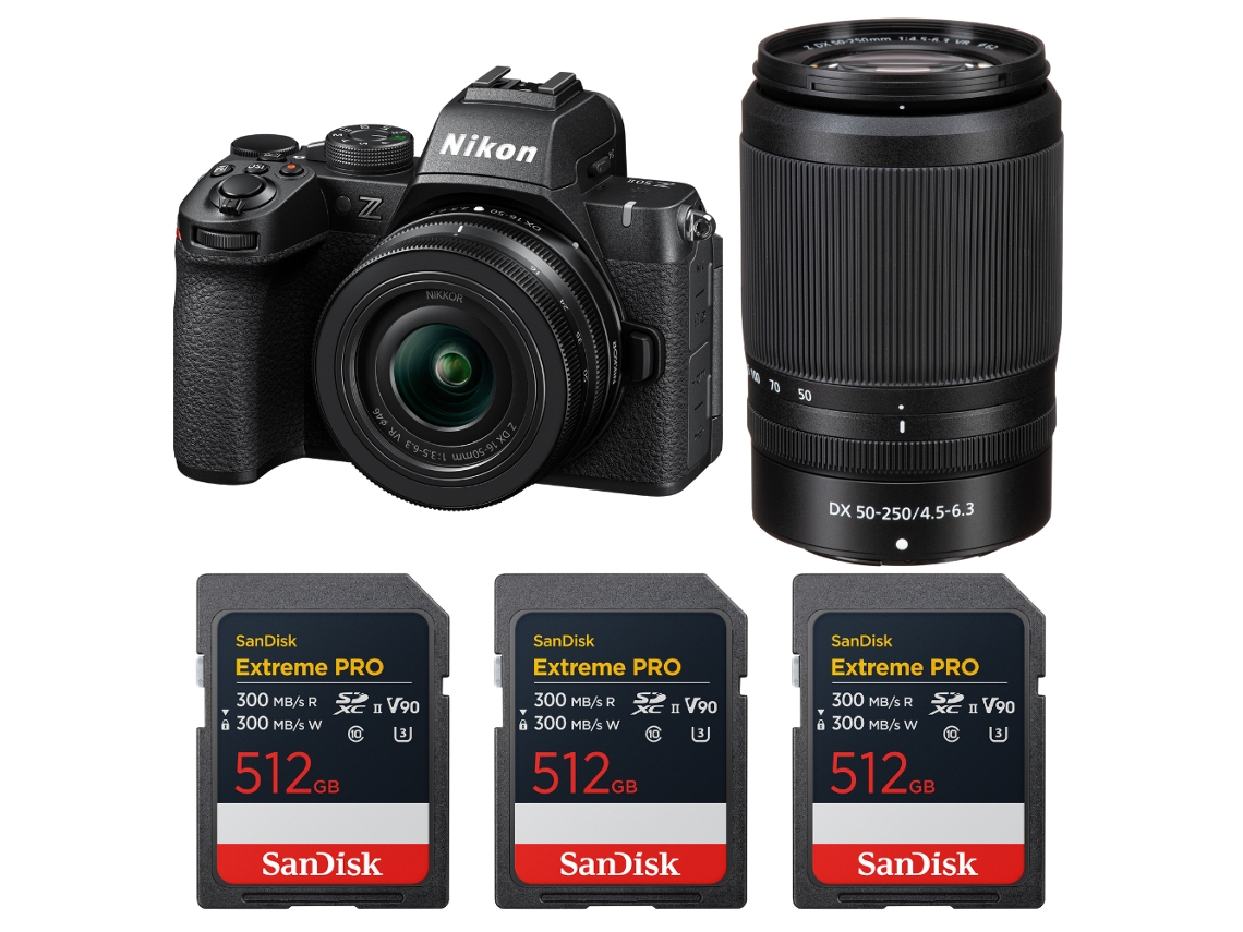 Z50 Ii + 16 50mm + 50 250mm + 3 Sandisk 512gb Extreme Pro Uhs ii Sdxc + Ebook “20 Dicas para Fotos Que Impressionam” NIKON