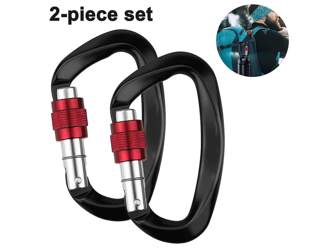 Carabiner De Escalada Com Trava De Rosca, D Ring, 2 Unidades, Alumínio 7075, 25kn, Preto