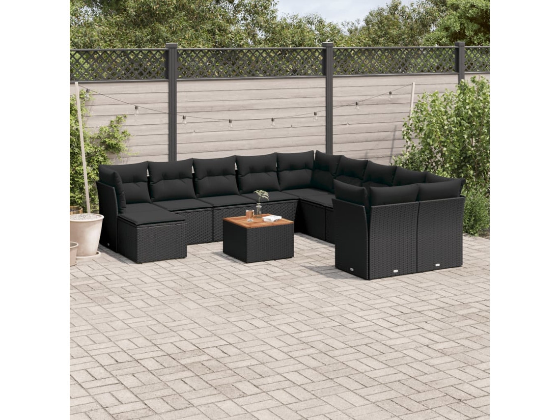 Vidaxl 12 Pcs Conjunto De Sofás De Jardim C/ Almofadões Vime Pe Preto