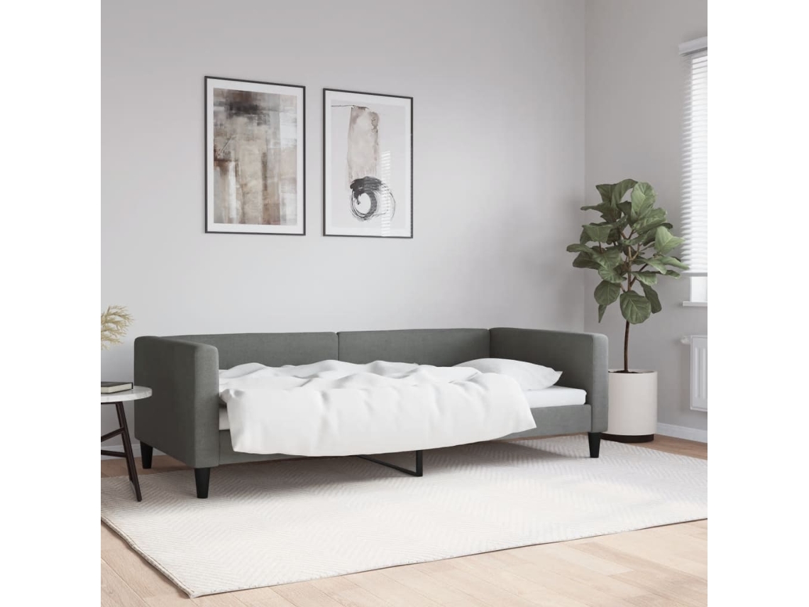 Vidaxl Sofá-cama 90x200 Cm Tecido Cinzento-escuro