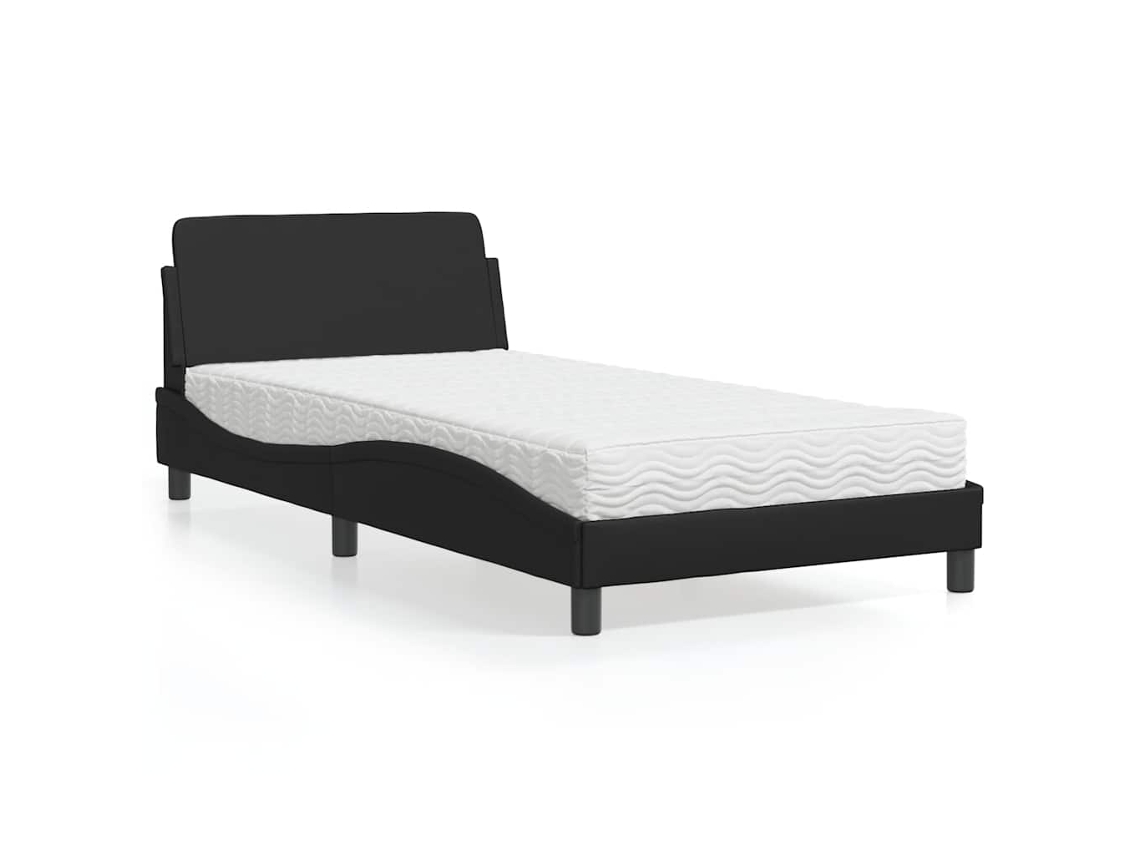 Vidaxl Cama Com Colchão Dover 100x200 Cm Couro Artificial Preto