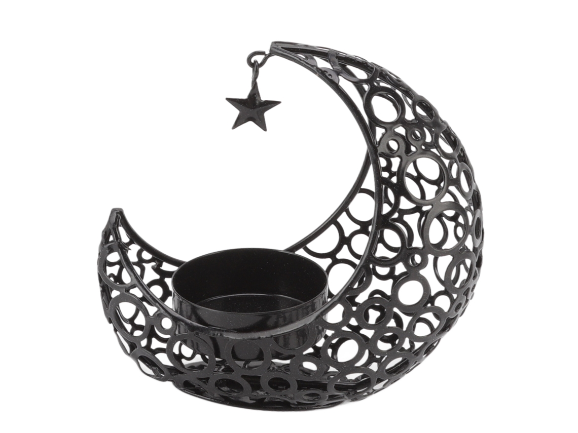 Porta Velas Lunar Romántico Hierro Hueco Para Boda Navidad Decoración Mesa Cena Café Negro