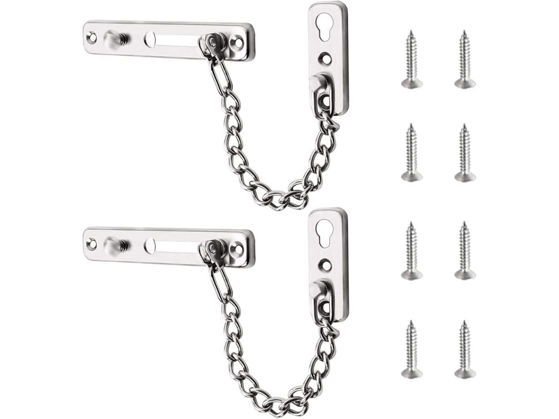 Corrente De Segurança Para Porta, Conjunto 2 Peças, Aço Inoxidável, Portas, Ideal Portas Internas Apartamentos E Madeira.