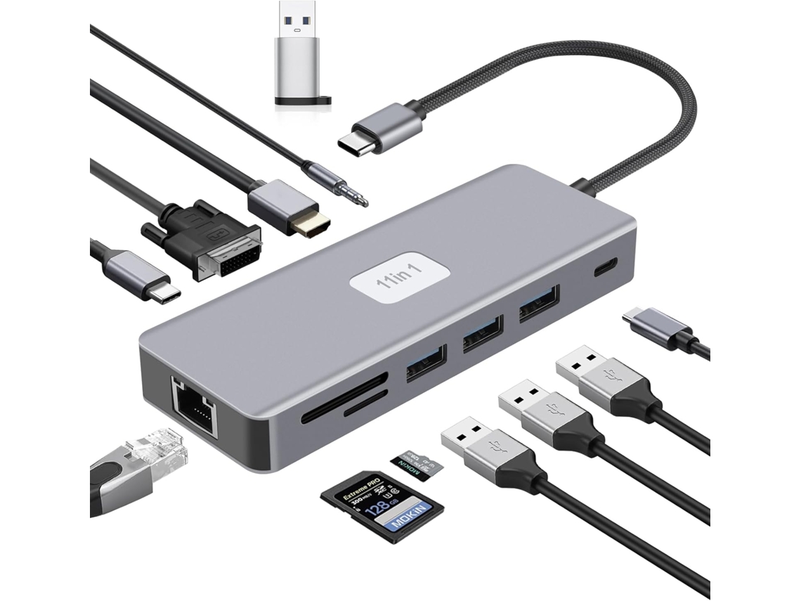 Adaptador Hub Usb 3.0 e Usb c 5 em 1 com Leitor de Cartões AQUAFORGE