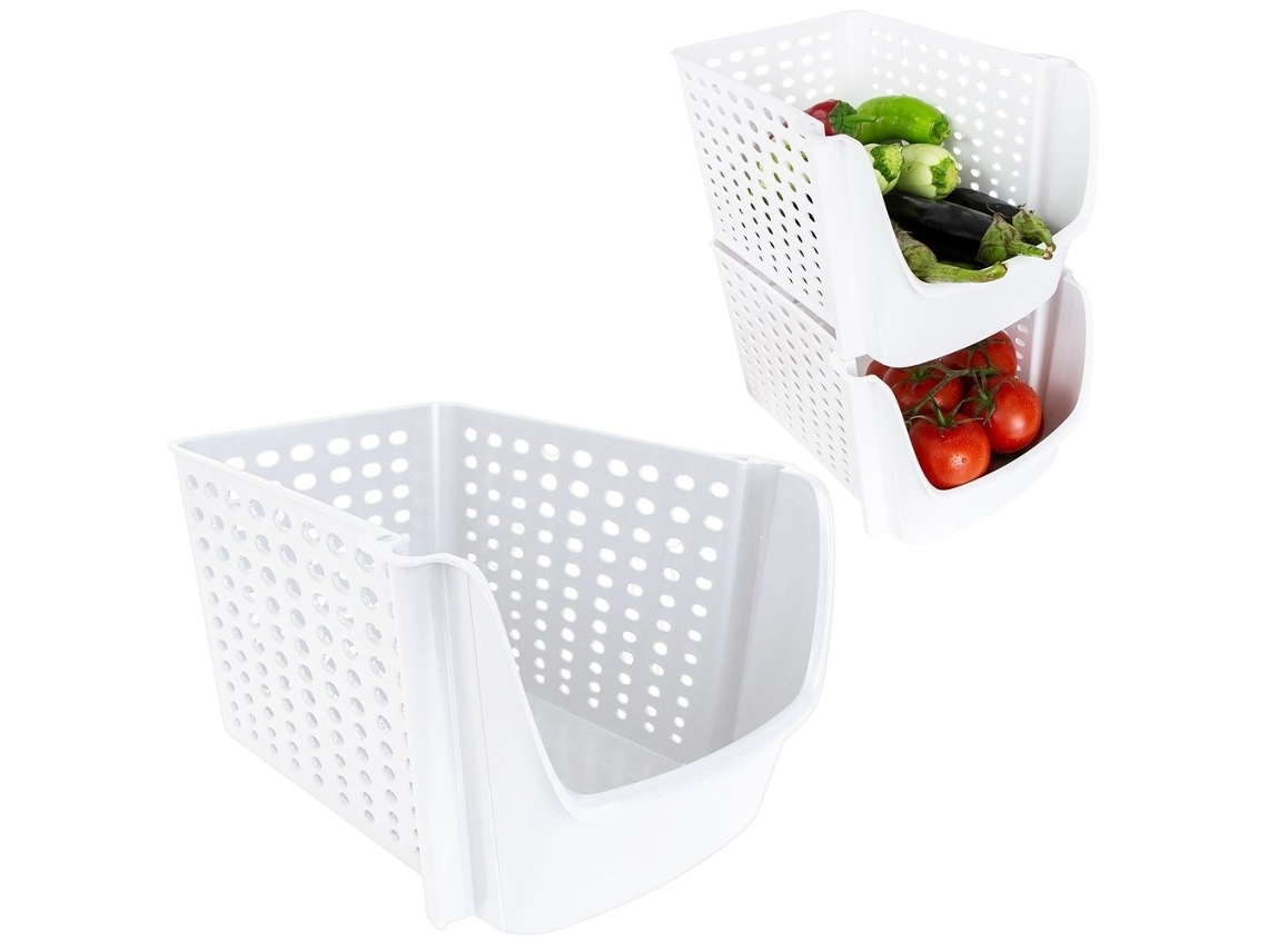 Cesta De Plástico Branca Prática Para Frutas E Vegetais