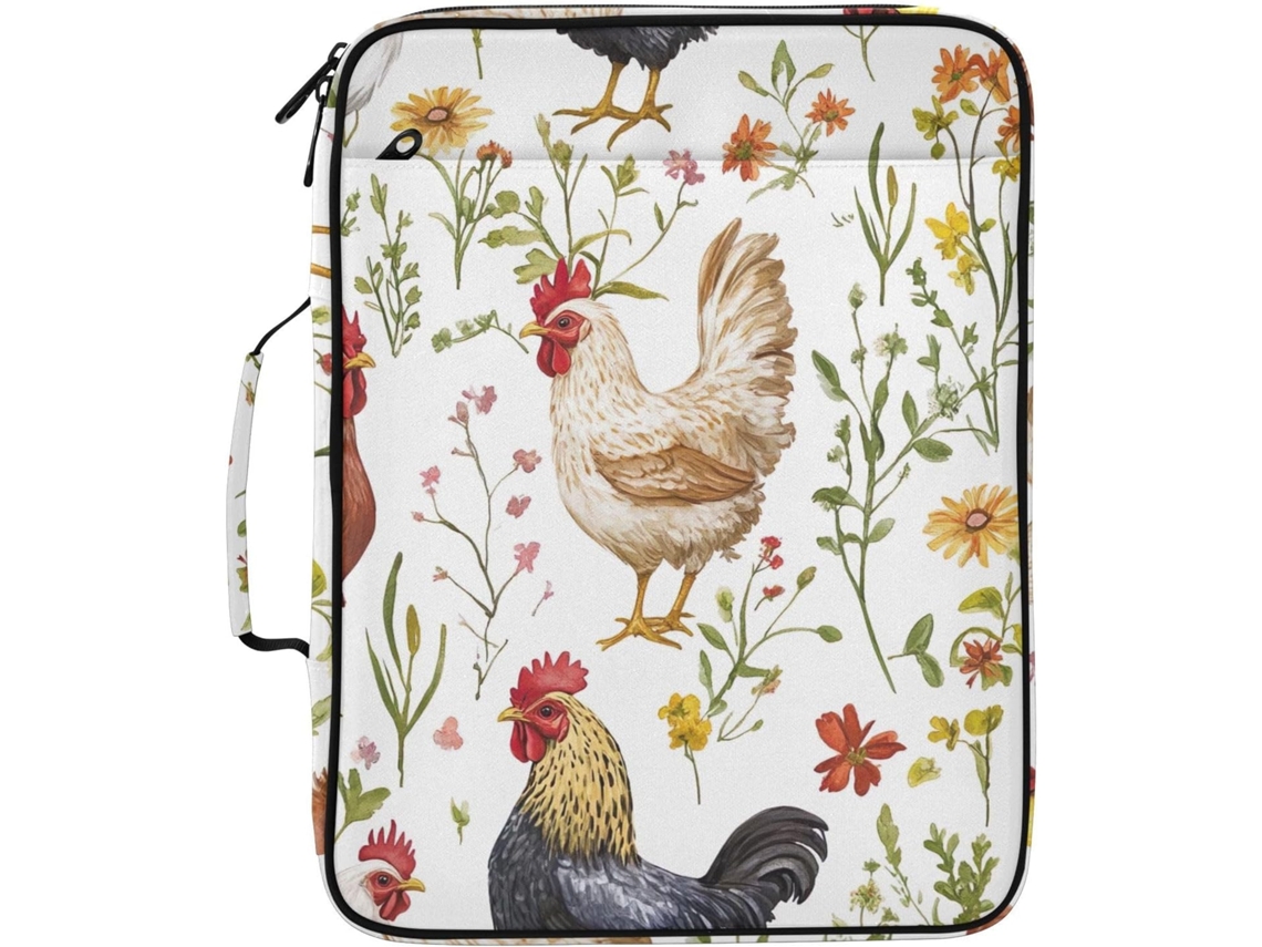 Pasta Expansível Com Estampa Floral De Galo Fofo, Branca, Organizador De 3 Argolas Com 7 Bolsos Sanfonados Escola