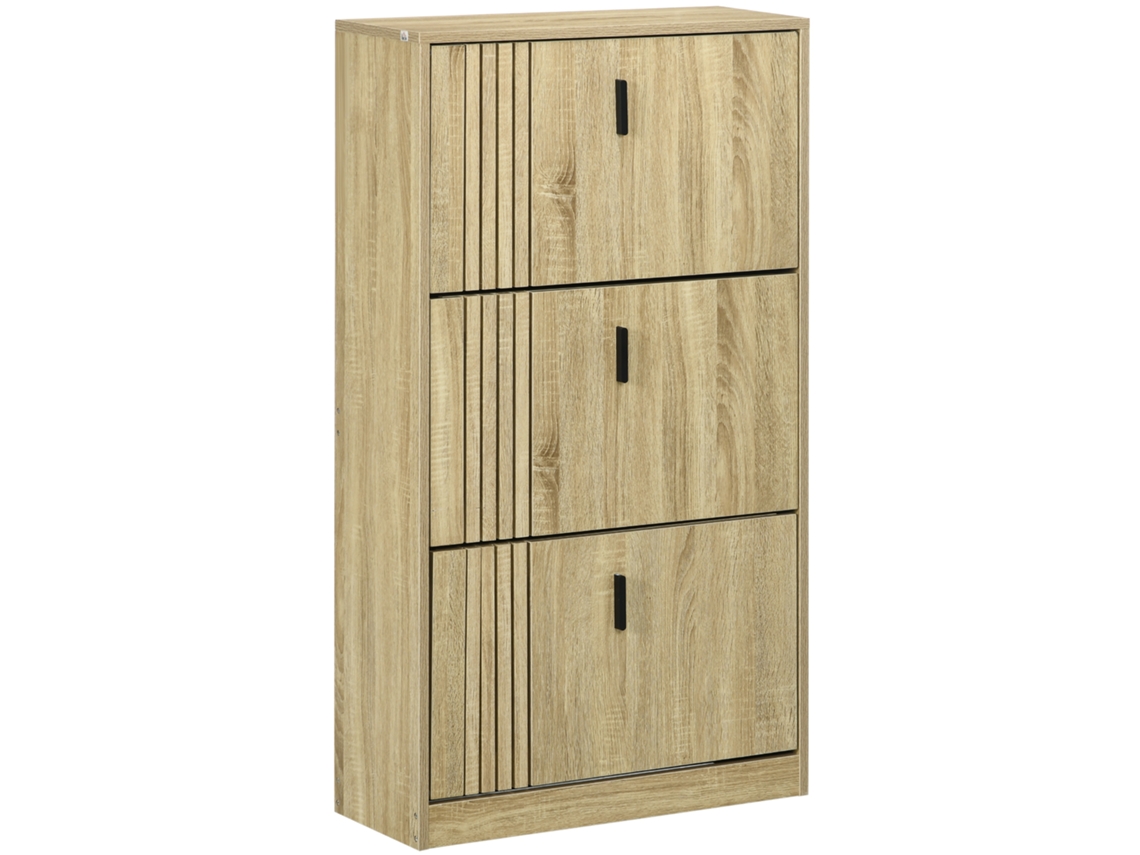 Móvel Para Sapatos Com 3 Portas Abatíveis, 18 Pares, 63x24x117 Cm, Carvalho, Alta Capacidade