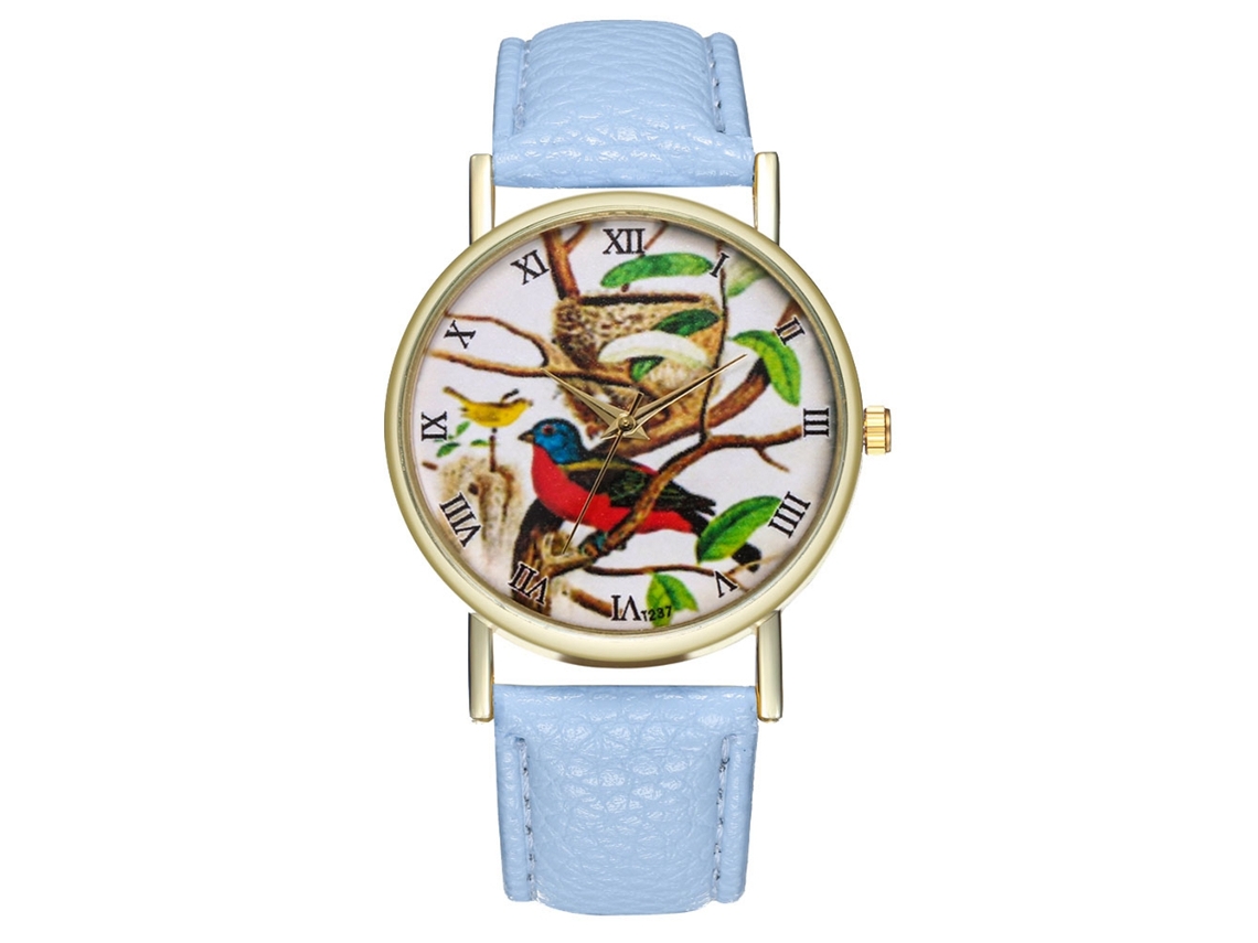 Relógio Casual de Moda Unissex com Pulseira de Couro e Movimento de Quartzo Azul Claro