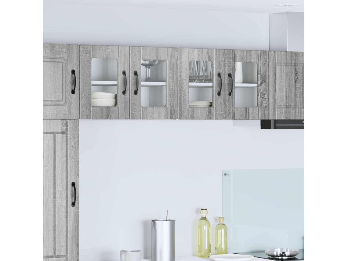 Vidaxl Armário De Vidro De Parede Porto 2 Unid. Cinza Sonoma