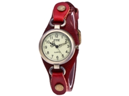 Relógio de Pulso Feminino de Quartzo com Pulseira de Pu Metal Case Pequeno Dial Vermelho