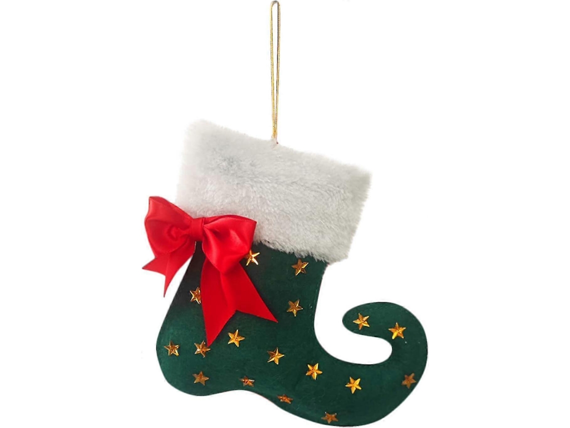 Linjou Novas Meias De Natal Com Punhos De Pele Sintética E Pelúcia Estampada, Enfeite Para Pendurar Olysi Shop (verde)