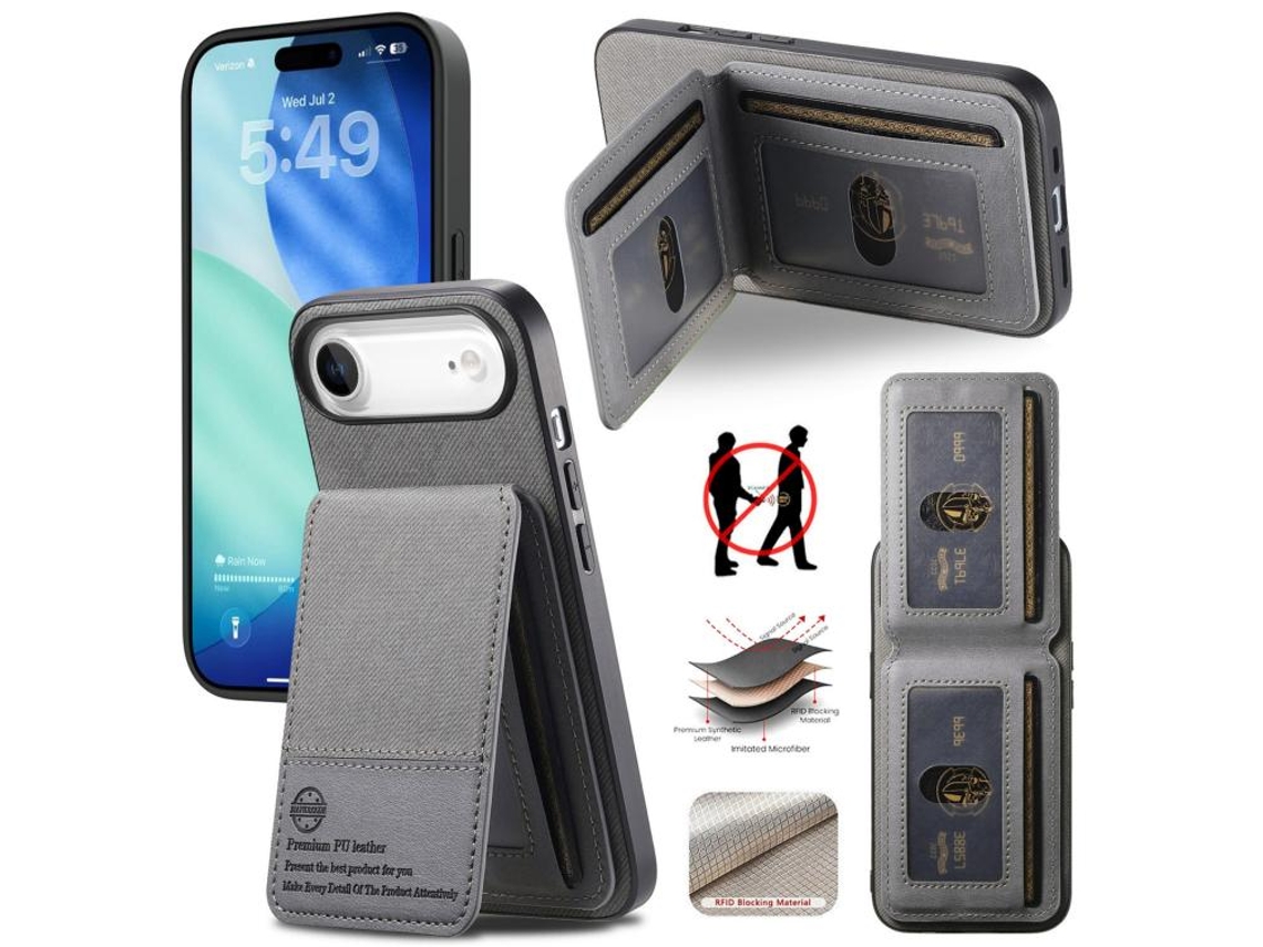 Capa Para Iphone 17 Air - Capa Vertical Flip Em Couro E Tecido Sarjado Com Proteção Rfid.