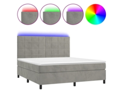 Cama Box Spring com Colchão LED Veludo Cinzento Claro MAISON EXCLUSIVE (180x200 cm)