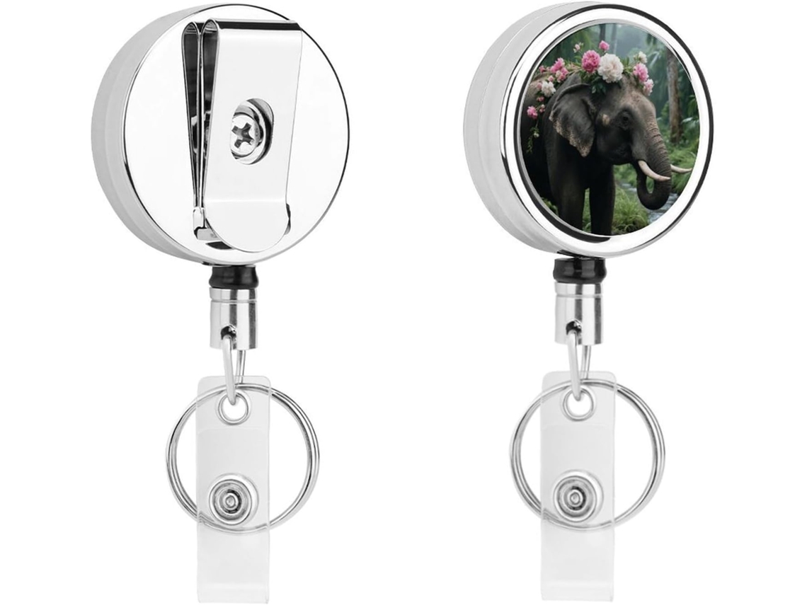 Porta Crachá Retrátil Em Formato De Elefante, Moderno E Durável, Em Metal, Com Cordão De Nylon De 68cm, Ideal Para