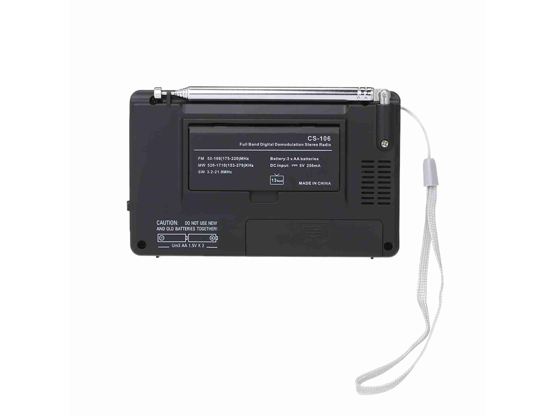 Rádio Portátil Fm/am/sw Multibanda com Display Digital, Relógio, Alarme e Antena Externa