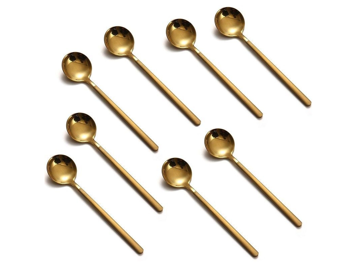 2026 set de 8 Colheres de Café Espresso de Aço Inoxidável com 13,5 Cm, Cabo Mate Dourado para Sobremesas, Sorvetes e Açúcar
