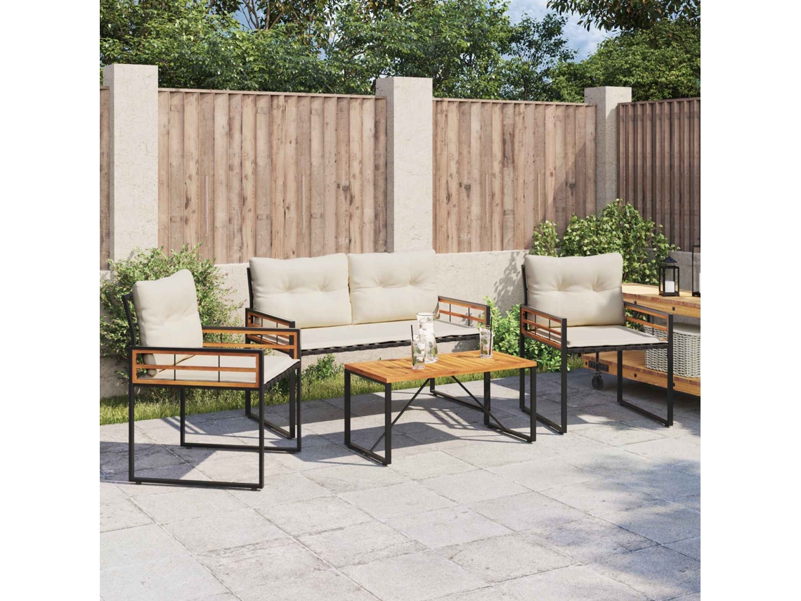 Vidaxl Conjunto De Móveis Para Exterior Com Almofada 4 Pcs Creme