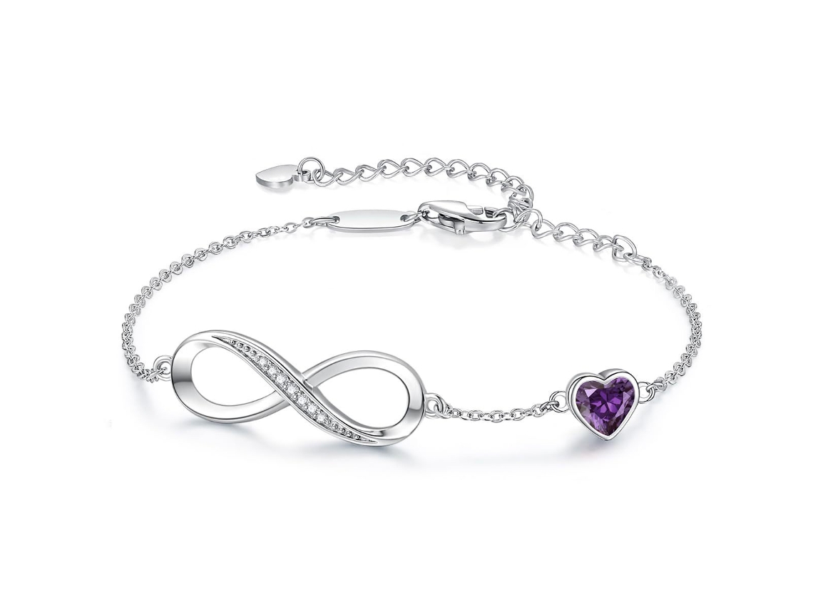 Pulseira Feminina Ajustável com Símbolo de Coração Infinito na Cor Roxa. SIURN